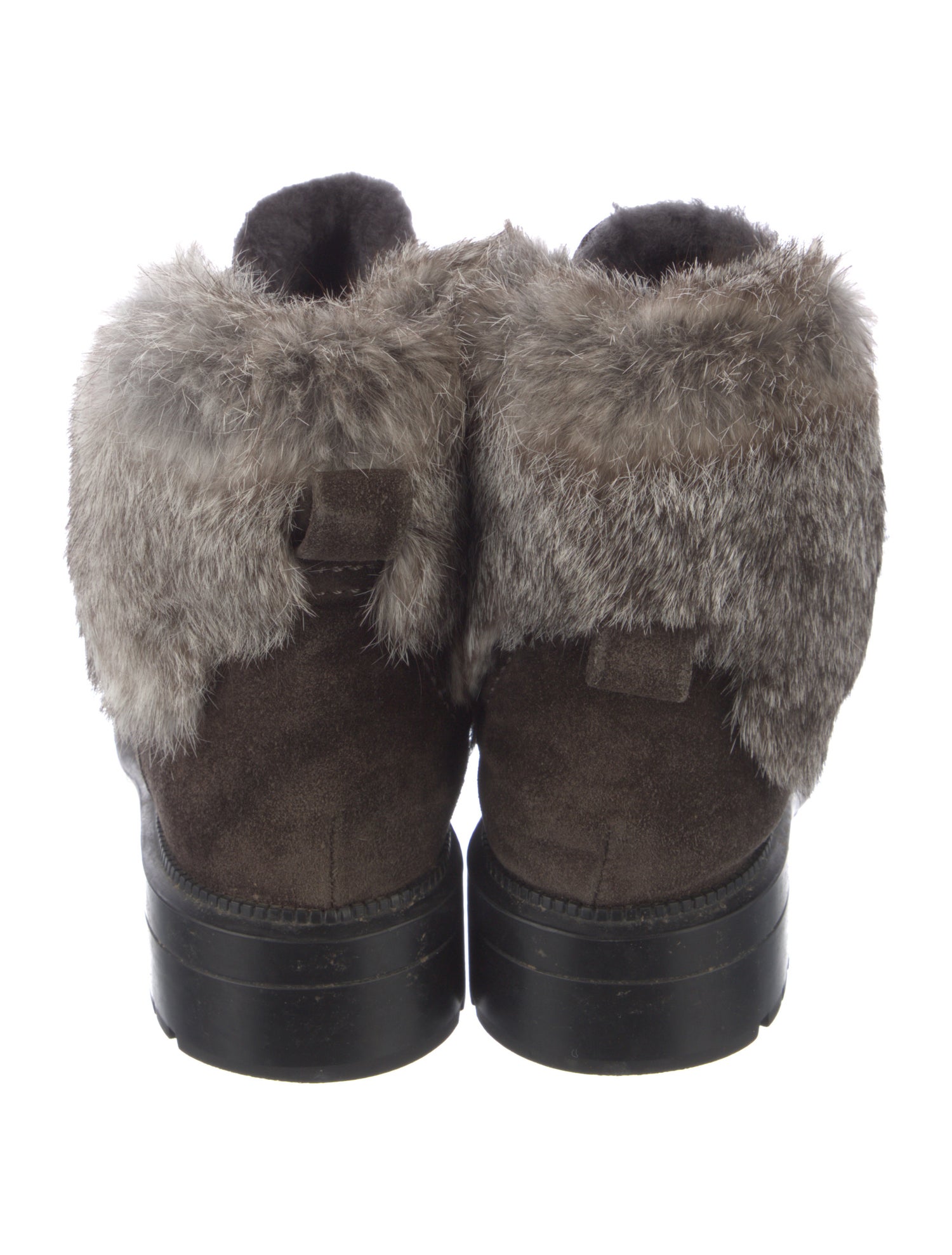 Aquatalia Suede Fur Trim Combat Boots